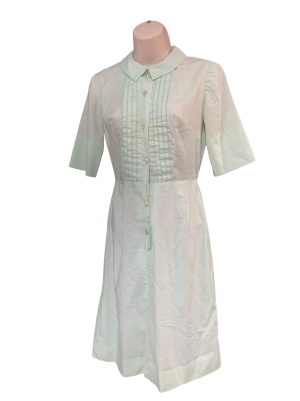Vntg 60’s Sears Jr Bazaar Midi Dress Size XS pale green Button Down Collared